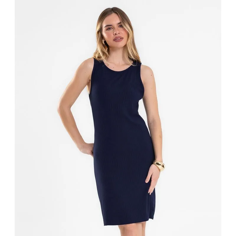 Vestido Curto Feminino Em Ribana Canelada Rovitex Azul M