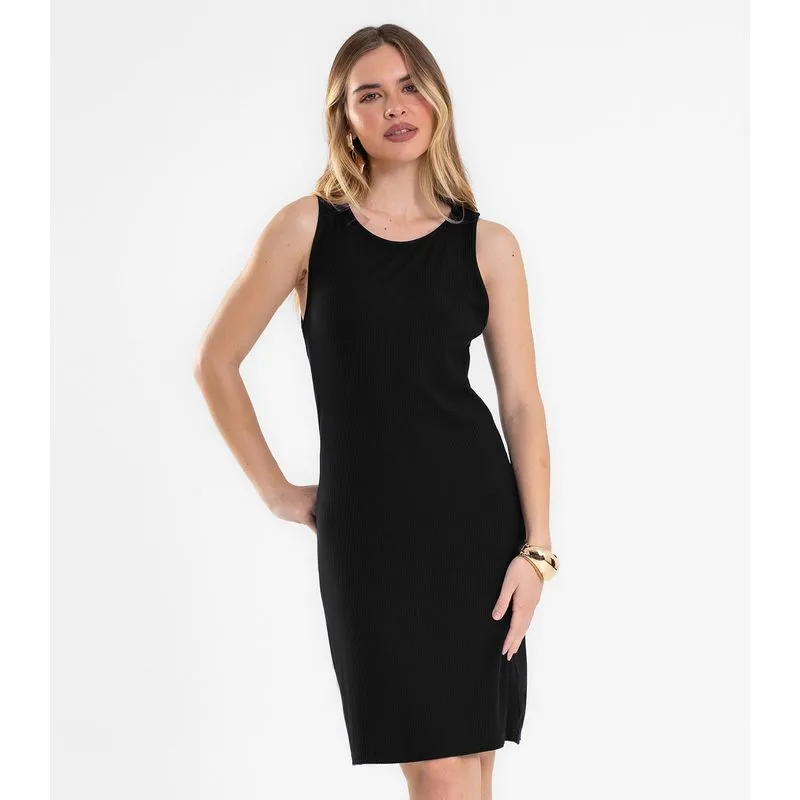 Vestido Curto Feminino Em Ribana Canelada Rovitex Preto M