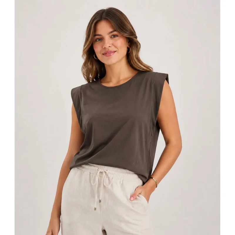 Blusa Feminina Manga Curta Infinita Cor Marrom M