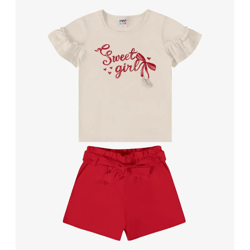Conjunto Verão Menina Com Bolso Rovi Kids Bege 12