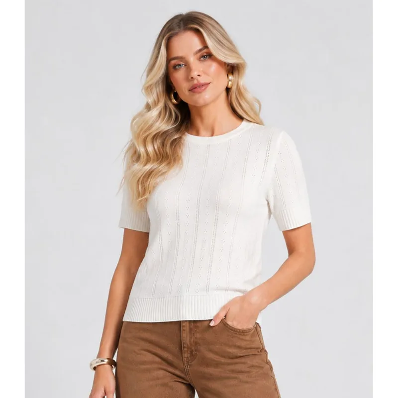 Blusa Feminina Trico Pontilhado Delicado Dianna Branco PP