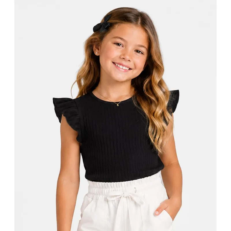 Blusa Feminina Infantil Ribana Canelada Trick Nick Preto 3