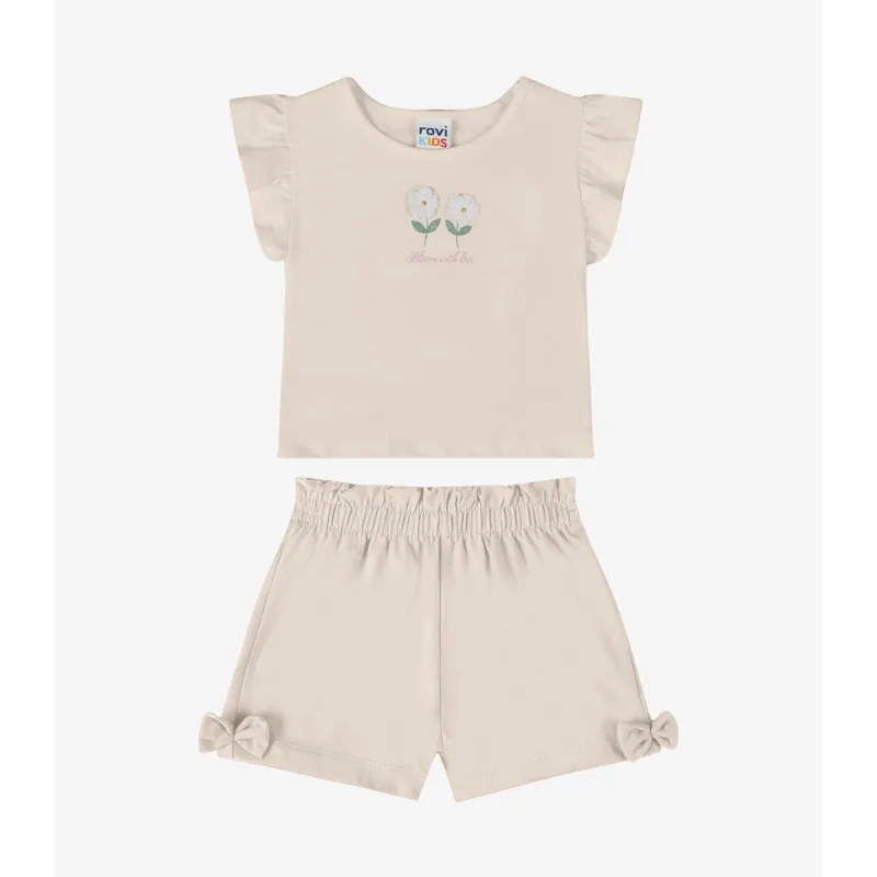 Conjunto Verão Menina Com Glitter Rovi Kids Bege 6