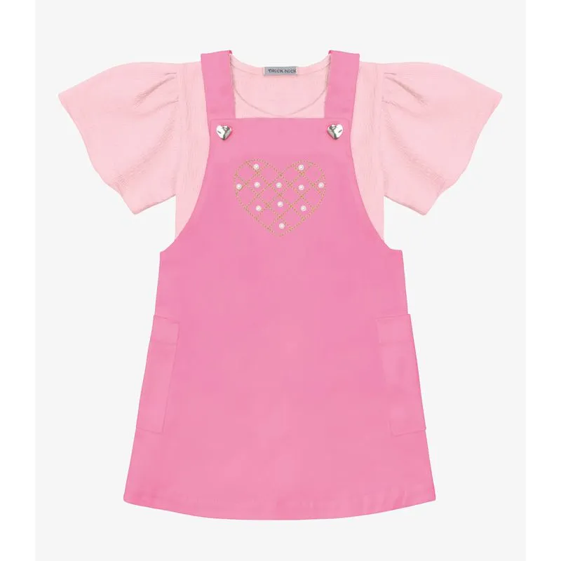 Salopeti Verão Menina Com Blusa Interna Trick Nick Rosa 10