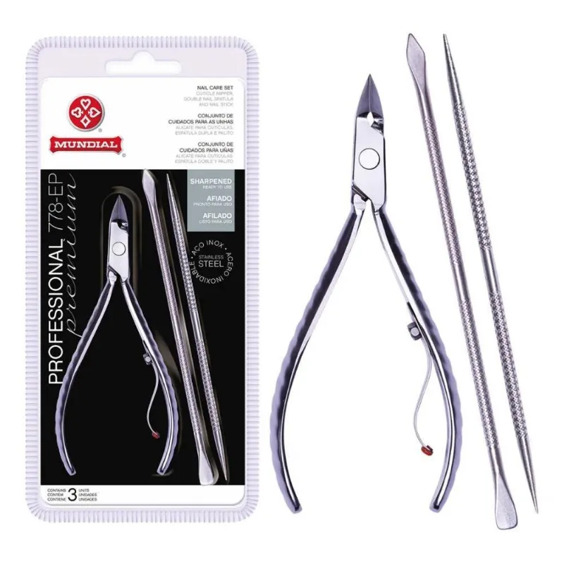 Kit Alicate + Palito + Empurrador Inox De Cutícula Professio