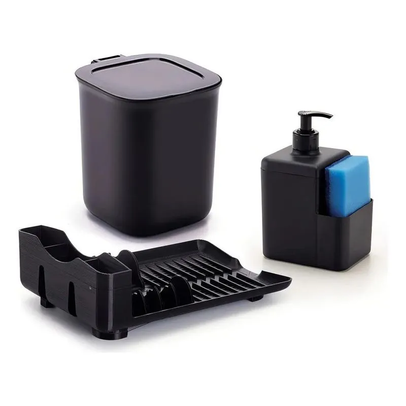 Kit Pia Compacto Escorredor 4 Pratos Dispenser Lixeira 2,5l