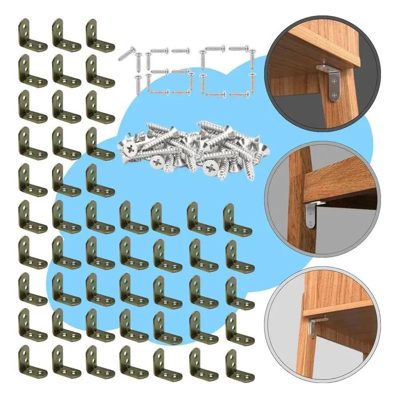 2x Kit 50 Pç Cantoneira L Reforço Moveis 30 X 30 + Parafusos