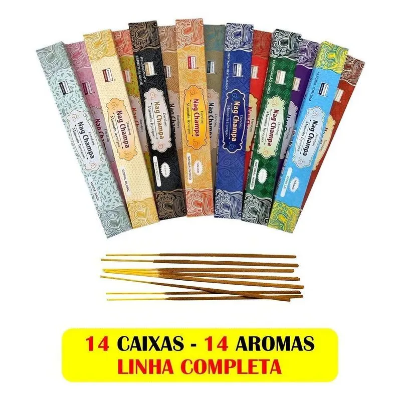 10x Incenso Nag Champa Kit Linha Completa 14 Aromas 14 Cxs