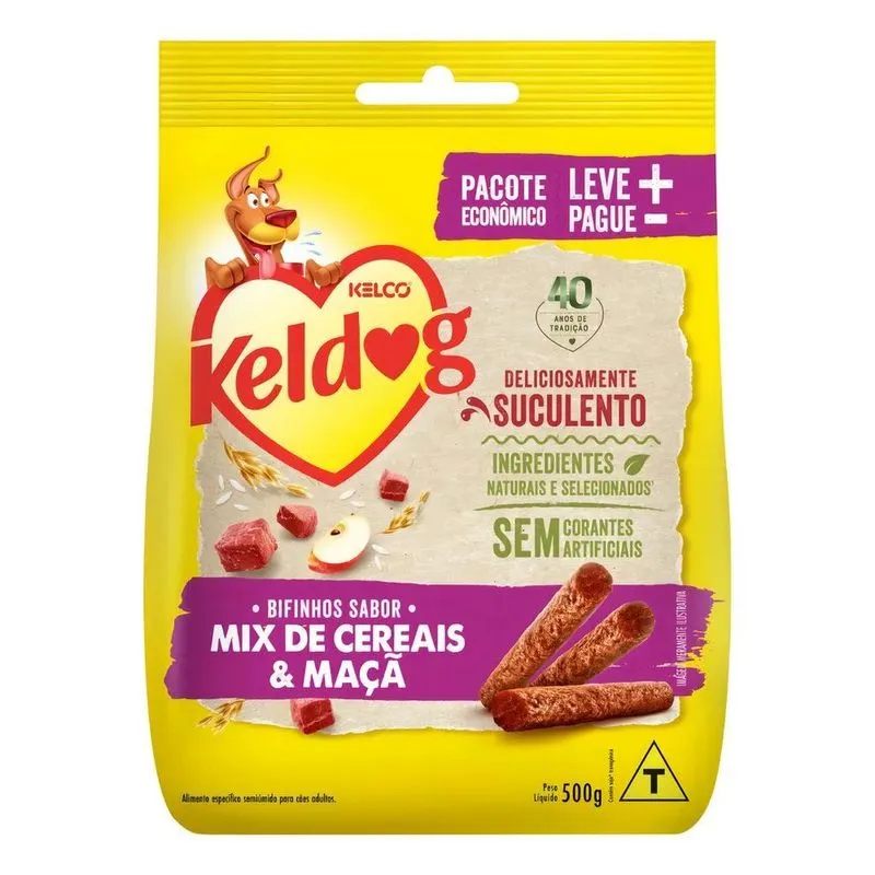 2x Petisco Bifinho Keldog Mix De Cereais E Maçã Cães 500g Ke