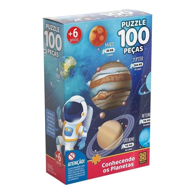 3x Puzzle 100 Peças Conhecendo Os Planetas Grow
