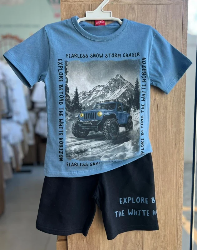 CONJUNTO CAMISETA MANGA CURTA JEEP CARRO E BERMUDA MENINO KYLY AZUL/PRETO / 12