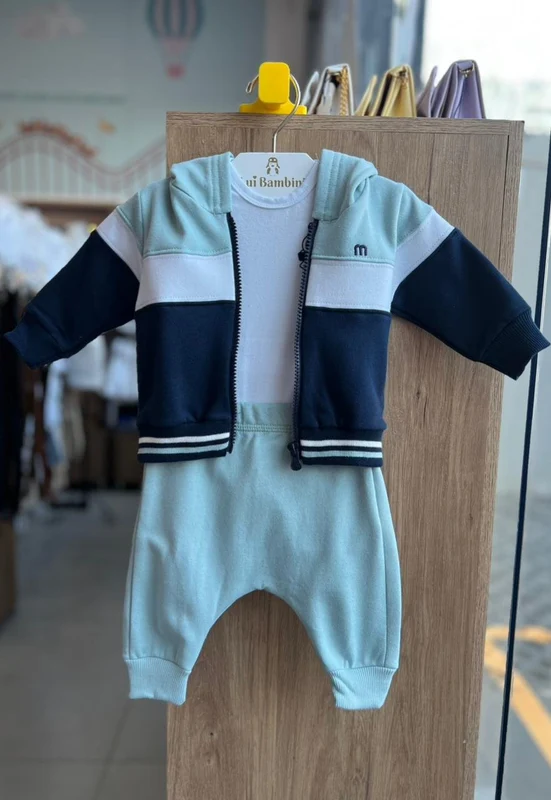 CONJUNTO JAQUETA MANGA LONGA ZÍPER CAPUZ MOLETOM E CALÇA MENINO MILON AZUL / 9-12M