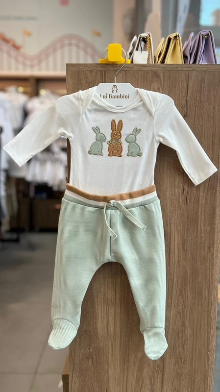 CONJUNTO BODY MANGA LONGA COELHO TRIPLO E CALÇA MENINO MILON OFF / 6-9M