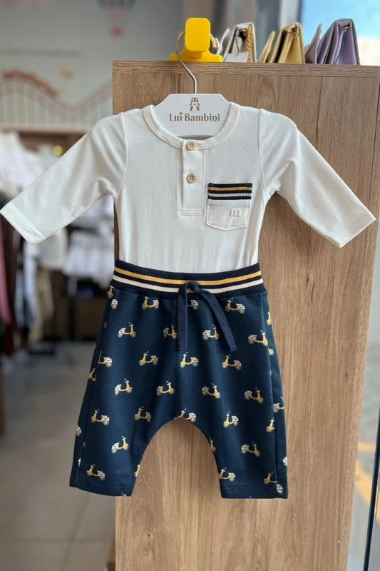 CONJUNTO BODY MANGA LONGA BOLSO E CALÇA MENINO MILON OFF/MARINHO / 1