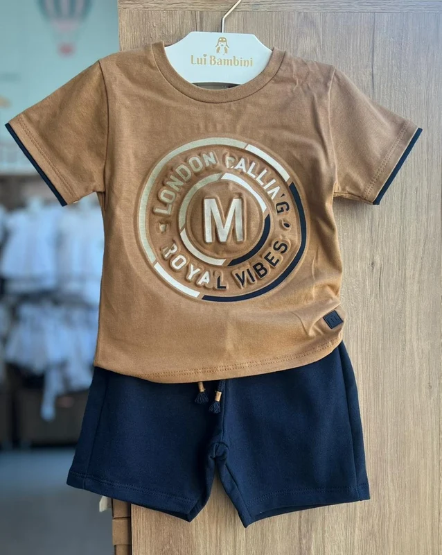 CONJUNTO CAMISETA MANGA CURTA M LONDON E BERMUDA MENINO MILON MARROM/MARINHO / 12