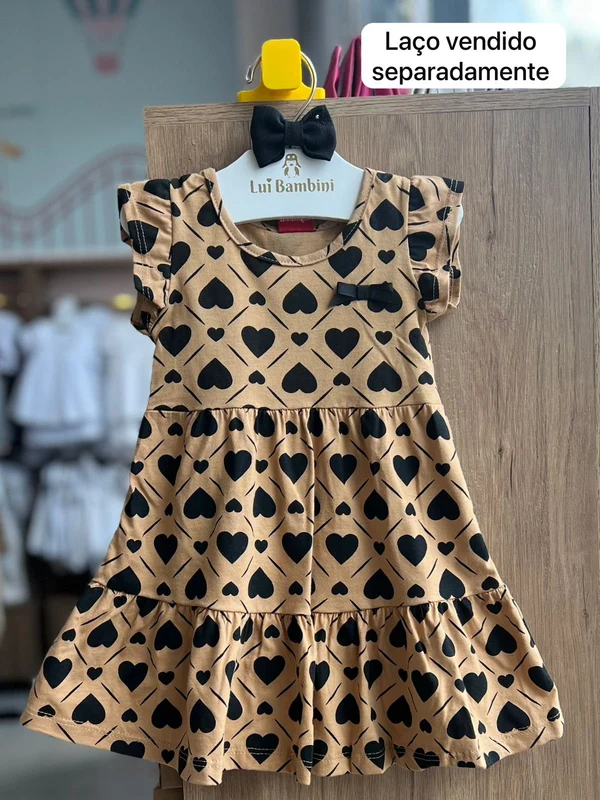 VESTIDO MANGA CURTA CORAÇÕES MENINA KYLY MARROM/PRETO / 2