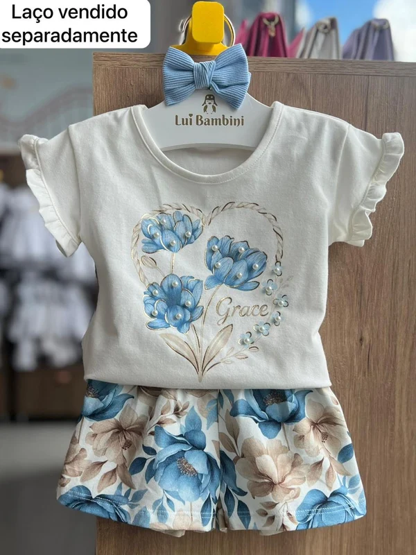 CONJUNTO BLUSA MANGA CURTA FLORES E SHORT MENINA MILON OFF / 1