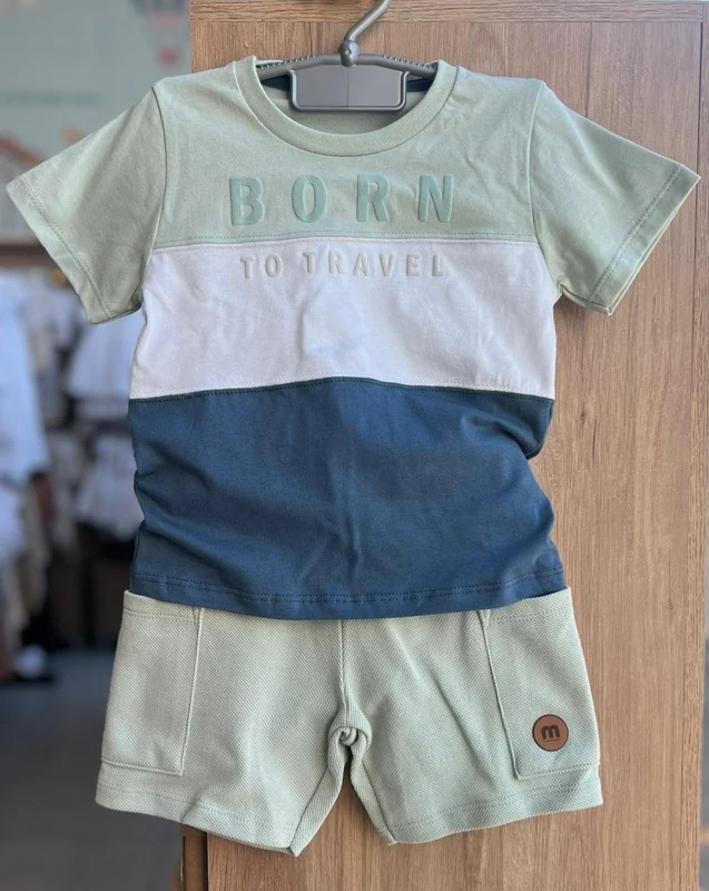 CONJUNTO CAMISETA MANGA CURTA LISTRAS BORN E BERMUDA MENINO MILON Verde / 2