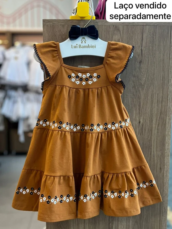 VESTIDO REGATA BABADO FLORES MENINA MILON MARROM / 4