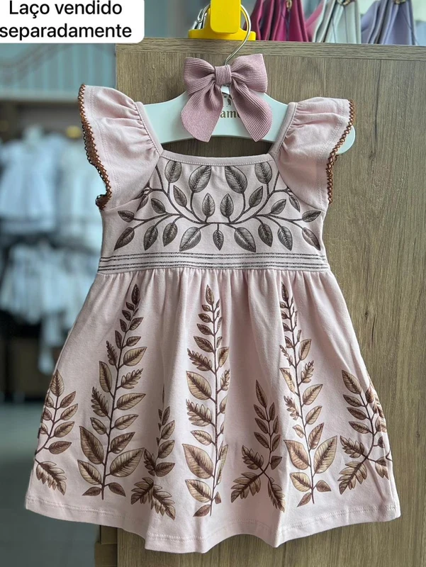 VESTIDO MANGA CURTA BABADO RENDA FOLHAS MENINA MILON Rosa / 6
