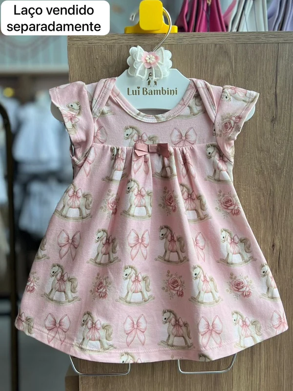 VESTIDO MANGA CURTA BODY CAVALO LAÇO MENINA MILON Rosa / 6-9M