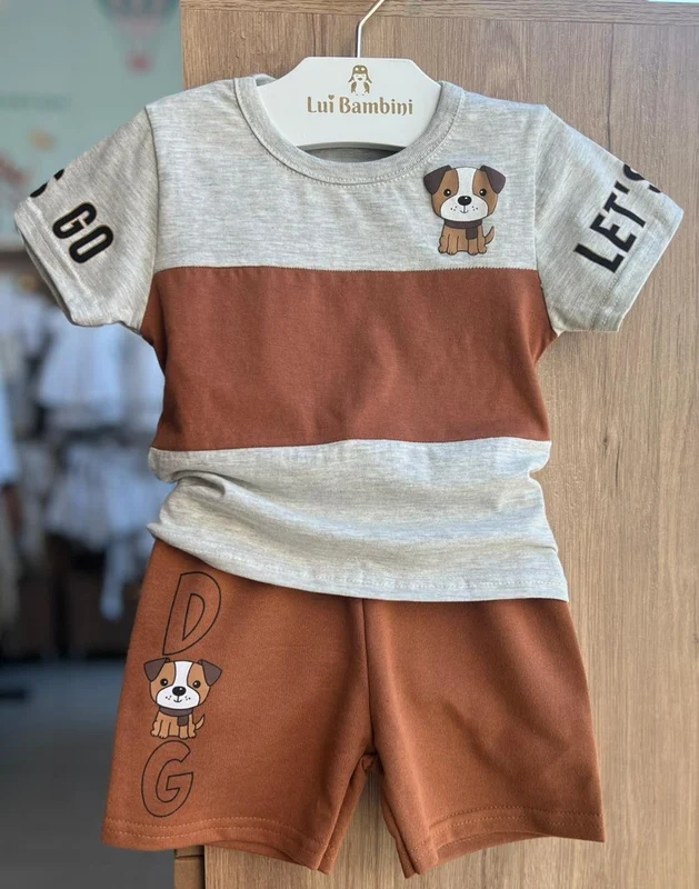 CONJUNTO CAMISETA MANGA CURTA CACHORRO E BERMUDA MENINO KYLY MESCLA / 1