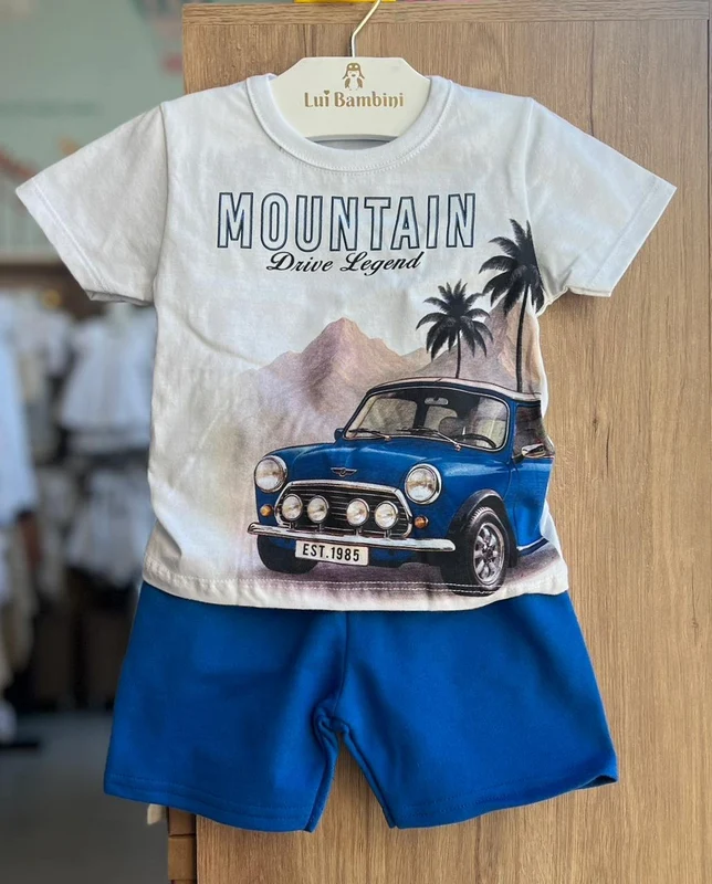 CONJUNTO CAMISETA MANGA CURTA MOUTAIN CARRO E BERMUDA MENINO KYLY BRANCO/AZUL / 3