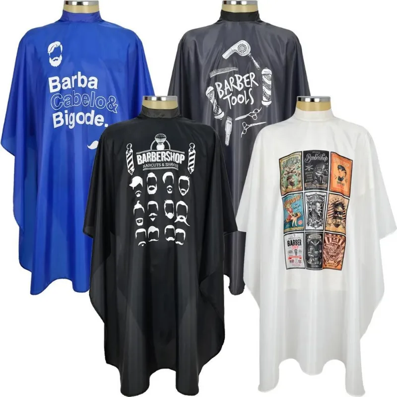 3x Capa De Corte Estampada Cabeleireiro / Barbeiro Kit Com 4