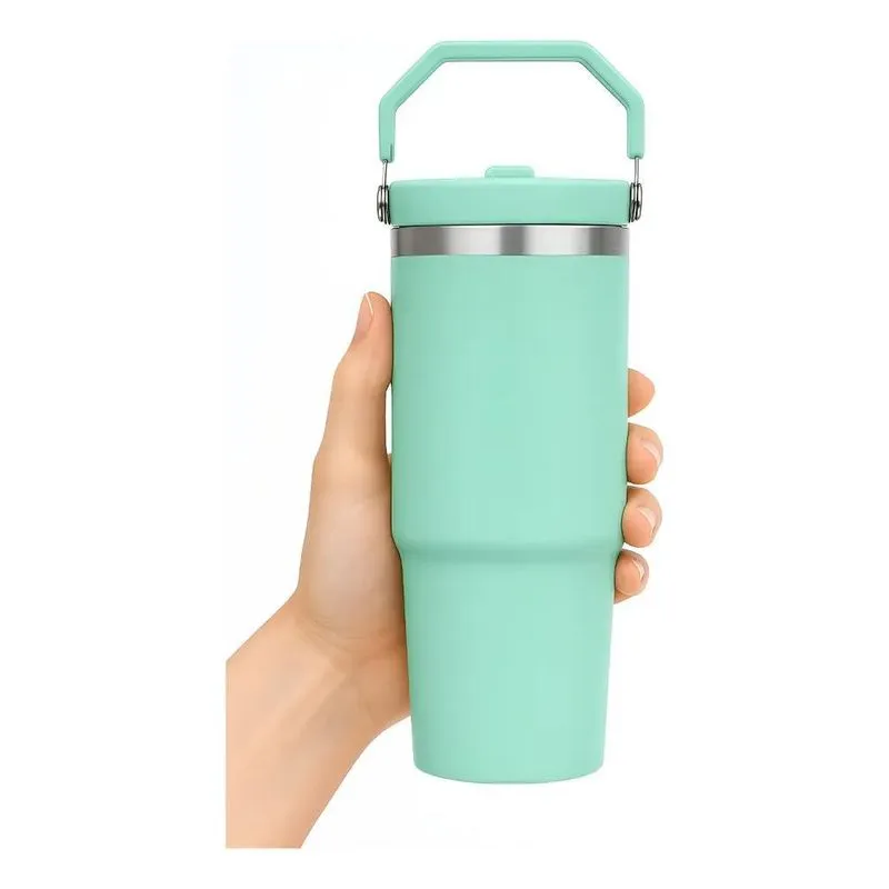 Garrafa Térmica Flip Squeeze Alça Canudo Academia Verde-lim