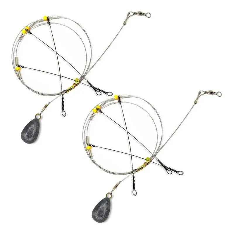 5x Kit 2pçs Chicote Pesca Mar Com 3 Pernadas E 1 Chumbada