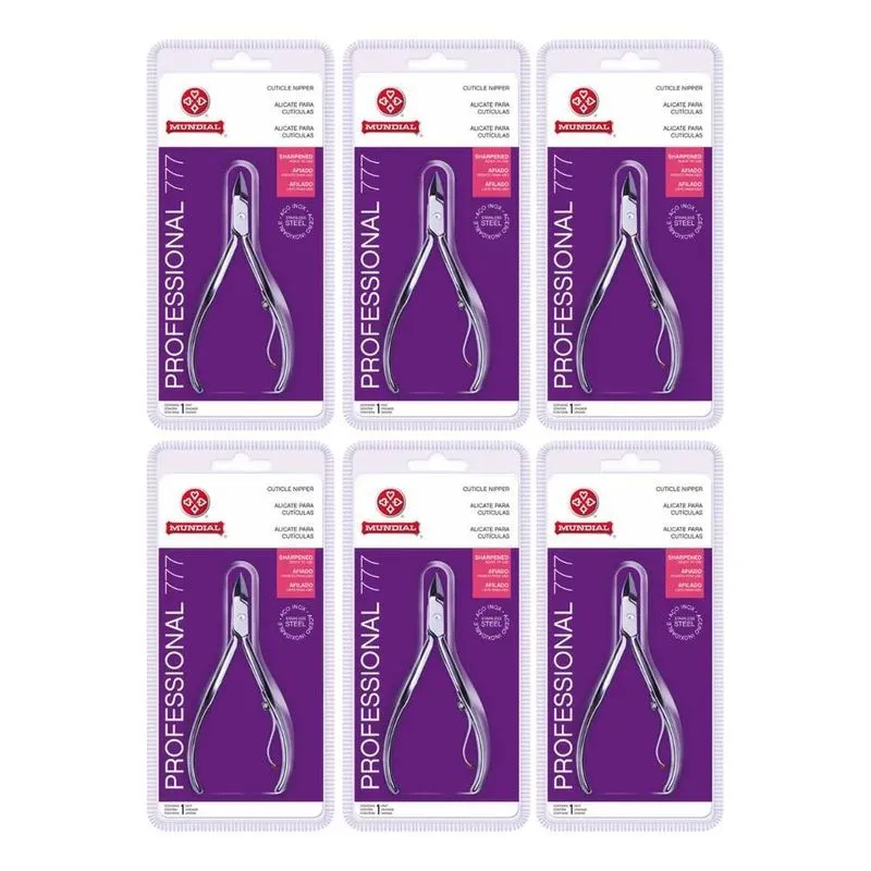 2x Kit 6 Alicate Mundial 777 Cutícula Profesional Inox Corta