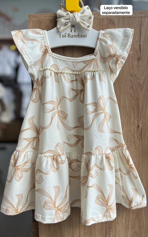 VESTIDO REGATA BABADO LAÇOS E PÉROLAS MENINA MILON OFF / 1