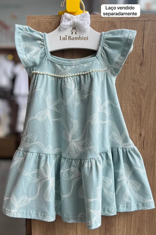 VESTIDO REGATA BABADO LAÇOS E PÉROLAS MENINA MILON Verde / 3