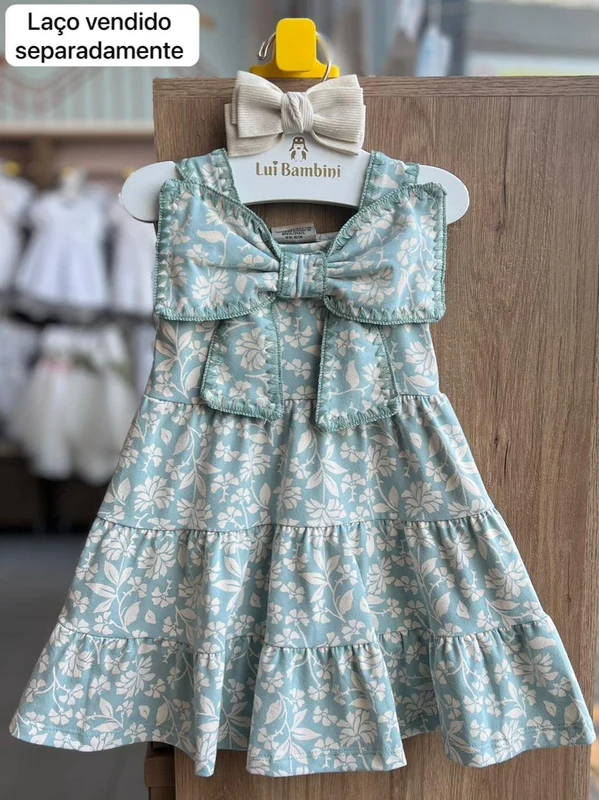 VESTIDO ALÇA LAÇO FRENTE FLORES MENINA MILON VERDE CLARO / 6