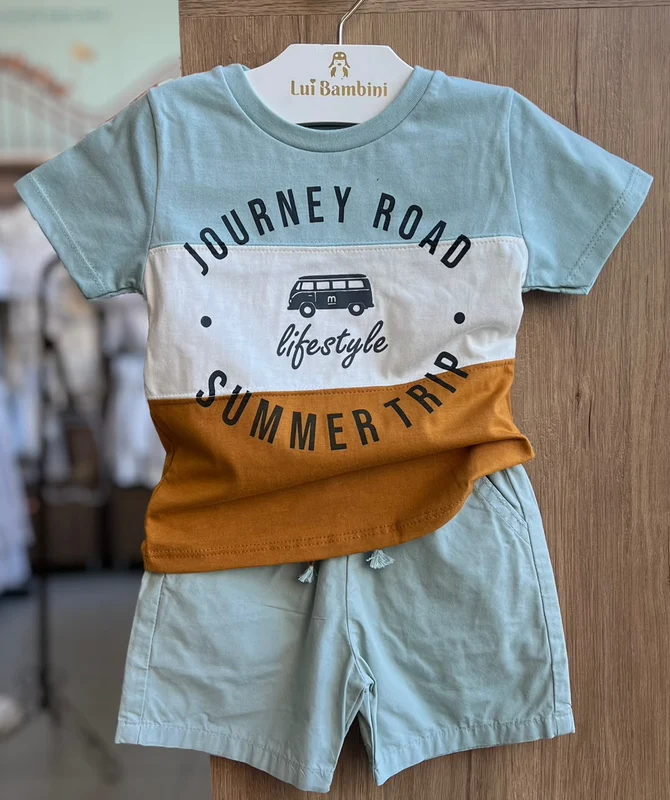 CONJUNTO CAMISETA MANGA CURTA CARRO LIFESTYLE E BERMUDA BOLSO CODÃO MENINO KYLY VERDE CLARO / 8