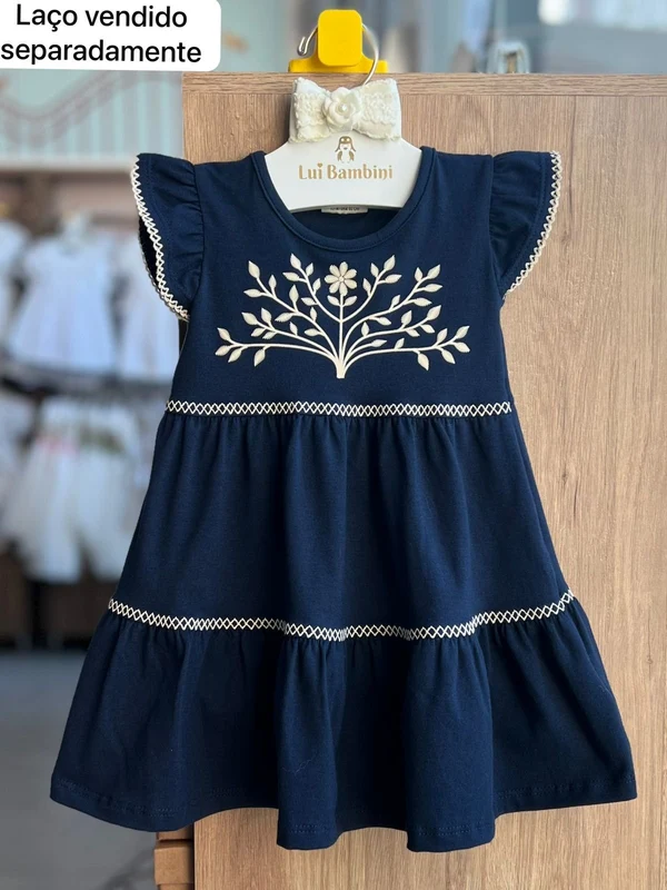 VESTIDO MANGA CURTA BORDADO FLOR E FOLHAS RELEVO MENINA MILON MARINHO / 12