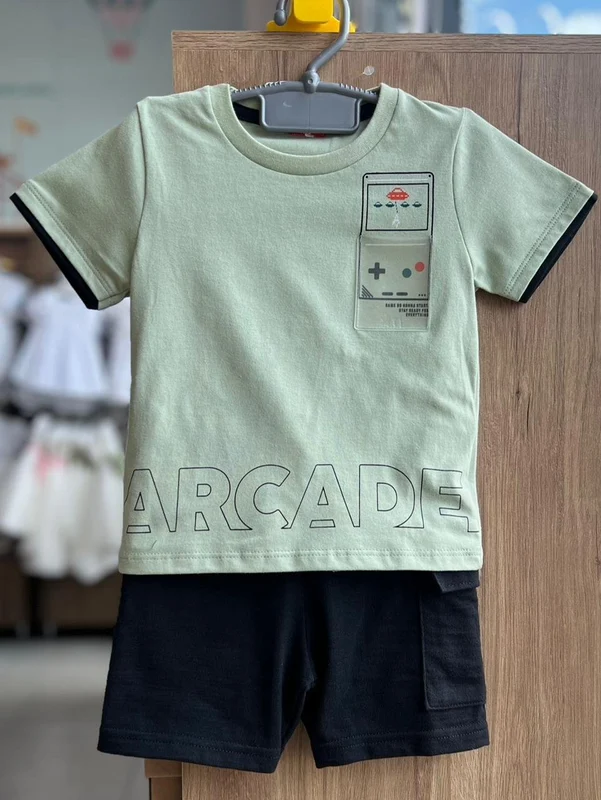 CONJUNTO CAMISETA MANGA CURTA GAME E BERMUDA MENINO KYLY VERDE/PRETO / 1