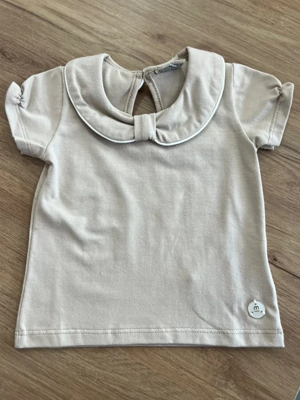 BLUSA MANGA CURTA COM ELÁSTICO GOLA LISTRA MENINA MILON Bege / 4