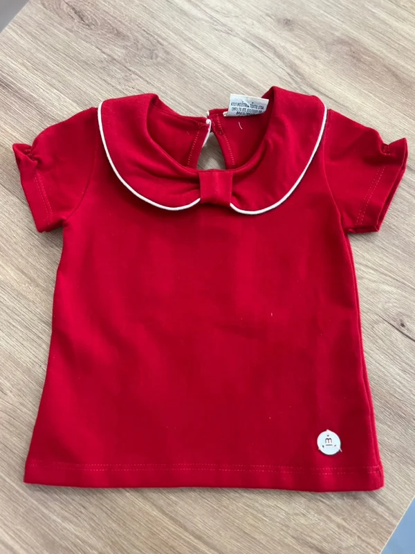 BLUSA MANGA CURTA COM ELÁSTICO GOLA LISTRA MENINA MILON Vermelho / 8
