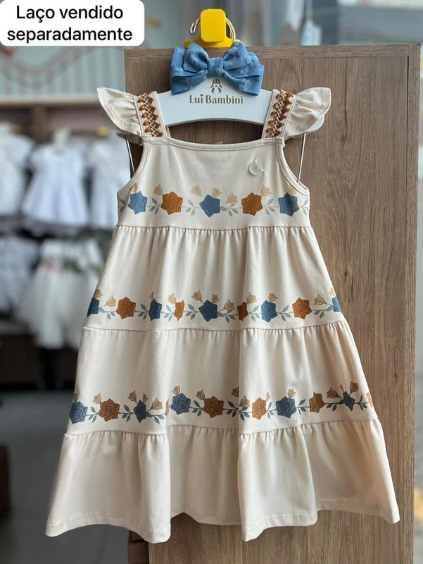 VESTIDO ALÇA BABADO FLORES CAMADAS MENINA MILON Bege / 1