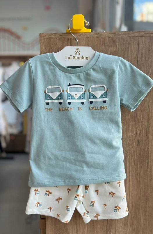 CONJUNTO CAMISETA MANGA CURTA KOMBI CARRO TRIPLO E BERMUDA MENINO MILON VERDE/OFF / 2