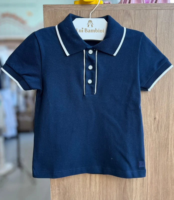 CAMISA MANGA CURTA GOLA POLO COM LISTRA E BOTÕES MENINO MILON MARINHO/BRANCO / 2
