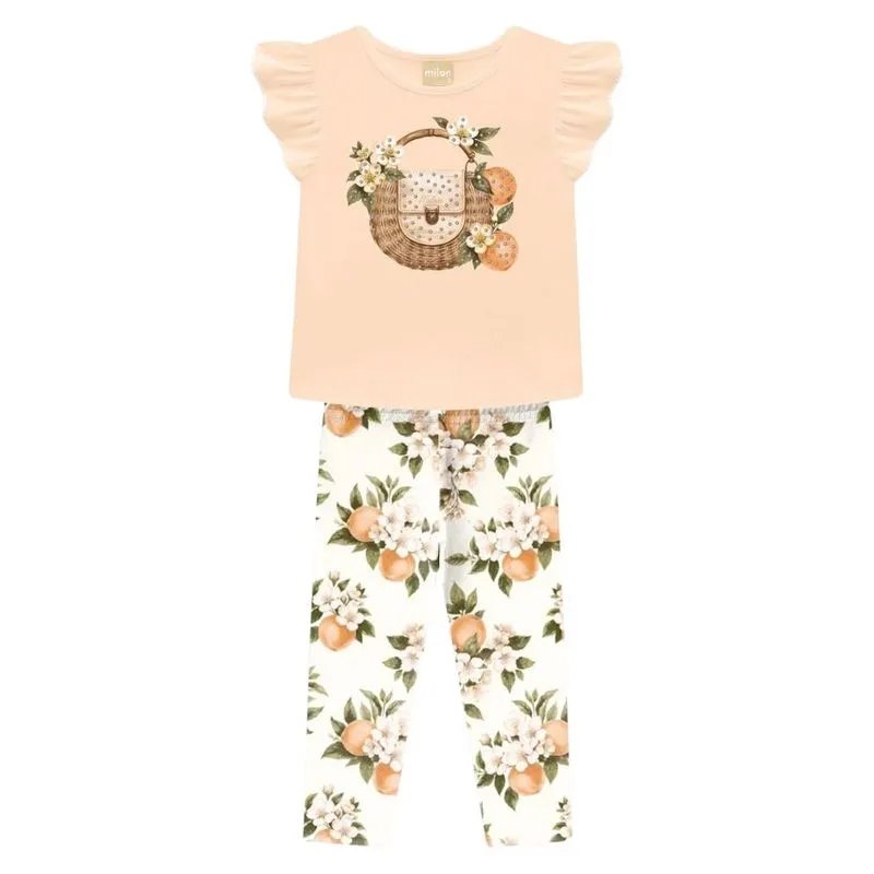 Conjunto Milon Infantil Menina Verão Estampa Flores 4/8 - 2001767-LARANJA.NEVOA-4
