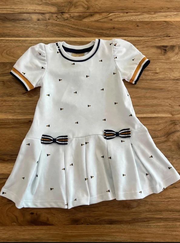 VESTIDO MANGA CURTA LAÇOS LISTRADOS E BARRA PLISSADA MENINA MILON Branco / 4
