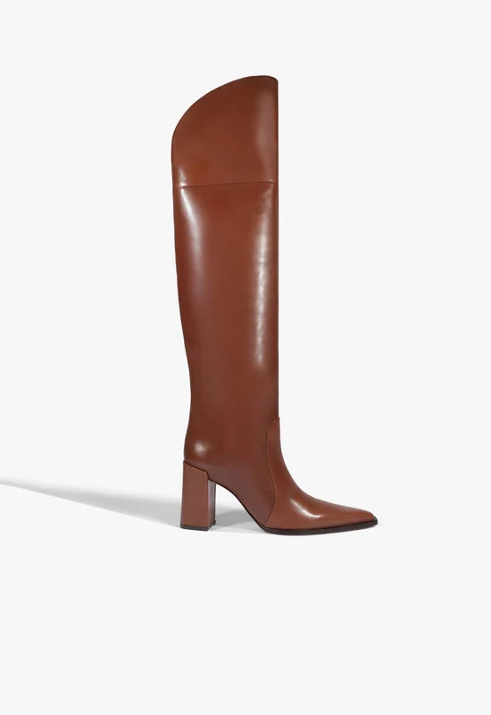 Raffaela OTK Leather Boot 9.5 / Warm Toffee / Leather