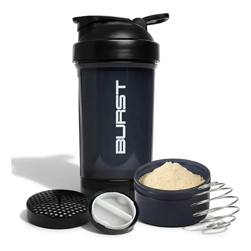 Coqueteleira Shaker Academia Compartimento Suplementos Preta