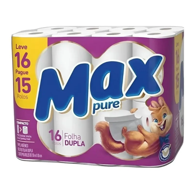 Papel Higiênico Max Pure Folha Dupla 30m 16 Und