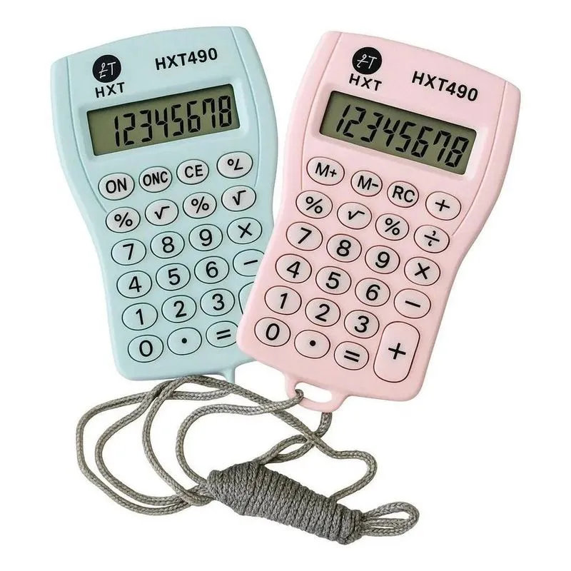 3x Kit 2 Mini Calculadora De Bolso Colorida Cordão De Pescoç