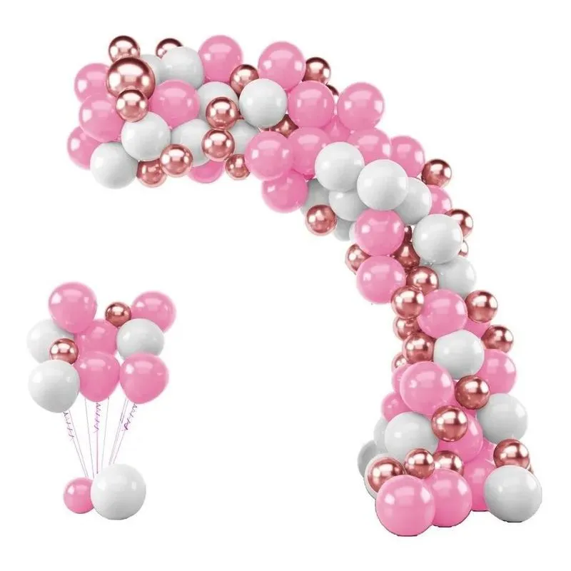3x Kit 150 Balões Bexigas Rosa + Branco + Rose Gold Metaliza