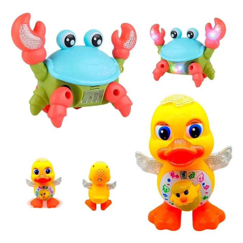 Kit Brinquedos Caranguejo Fujão E Pato Dançante Som E Luzes